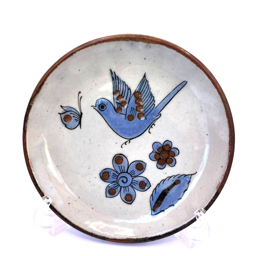 Ken Edwards Plate Trivet Stoneware Handmade Butterfly Bird Mexican Pottery 7.5"